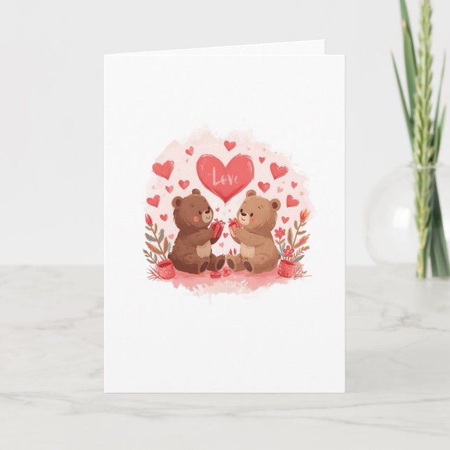 Cute Bears Valentine's Day Card Folded, Blank (Front)