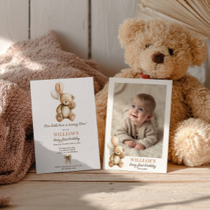 Cute Beary 1st Birthday Teddy Bear Photo Balloons Invitation