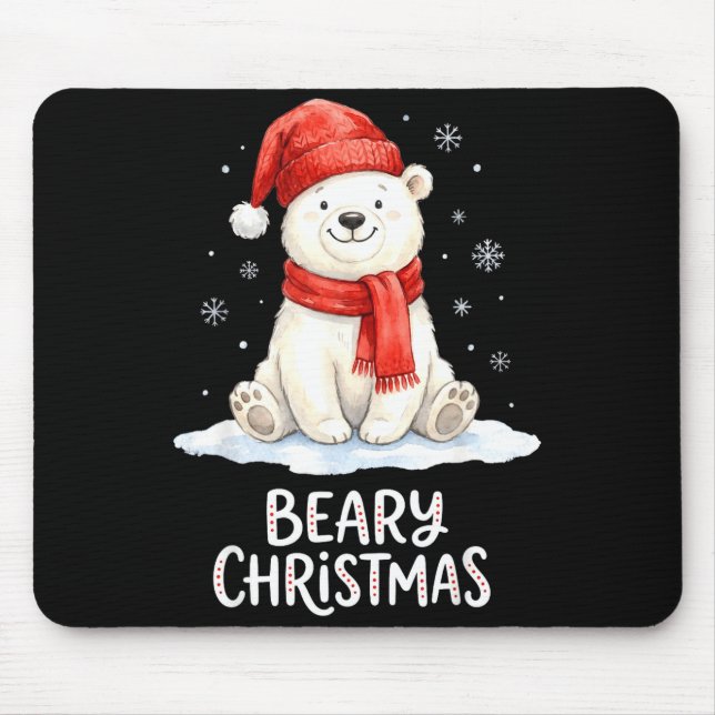 Cute Beary Christmas Lar Watercolor Xmas Holiday  Mouse Mat (Front)