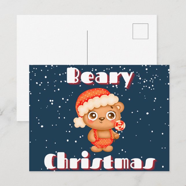 Cute Beary Christmas Postcard (Front/Back)