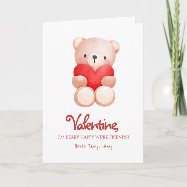 Cute Beary Happy Valentine's Day Greeting Card (Front)