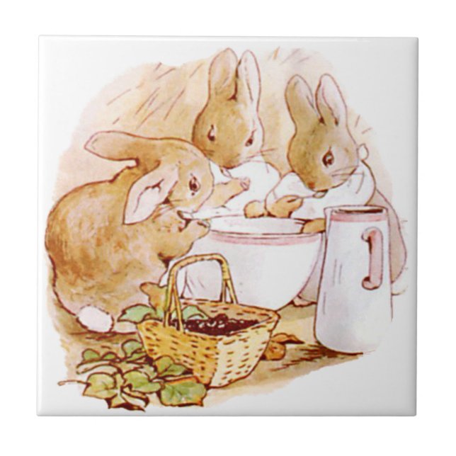Cute Beatrix Potter, Bunnies,  Custom Tile (Front)