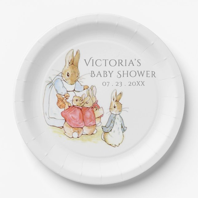 Cute Beatrix Potter Bunny Rabbit Baby Shower Paper Plate (Front)