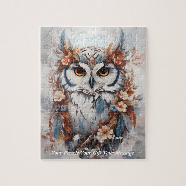 Cute Beautiful Boho Owl Jigsaw Puzzle (Vertical)