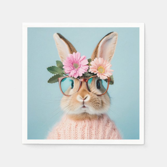 cute beautiful bunny in a hat in a basket  napkin (Front)