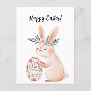 cute beautiful bunny with flowers and for Easter Holiday Postcard