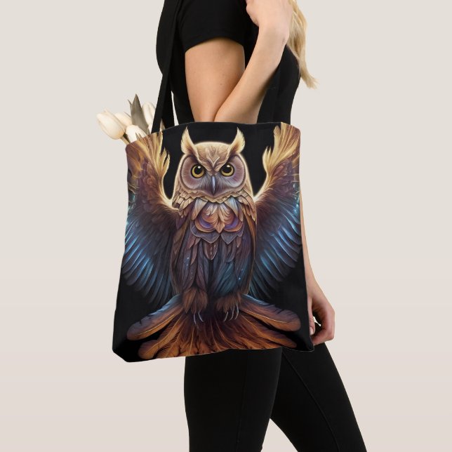 Cute Beautiful Colourful Owl Tote Bag (Close Up)