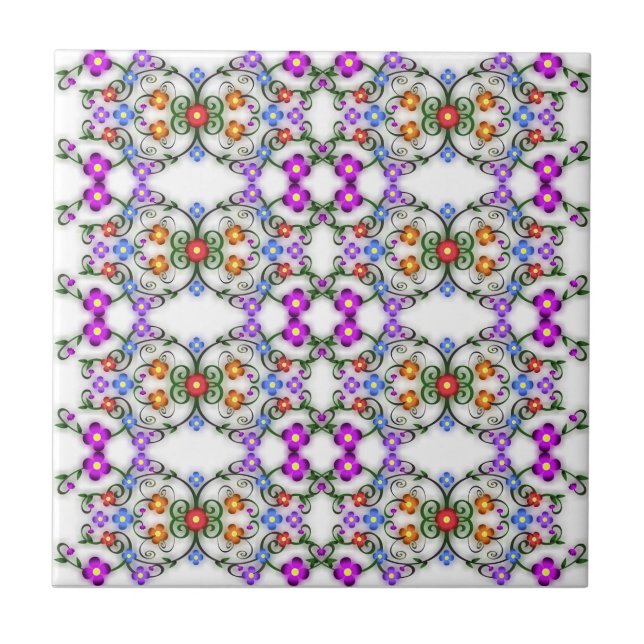 Cute Beautiful Colourful Spring Flowers - Vintage Tile (Front)