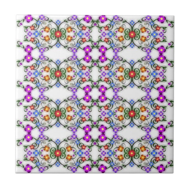 Cute Beautiful Colourful Spring Flowers - Vintage Tile (Front)