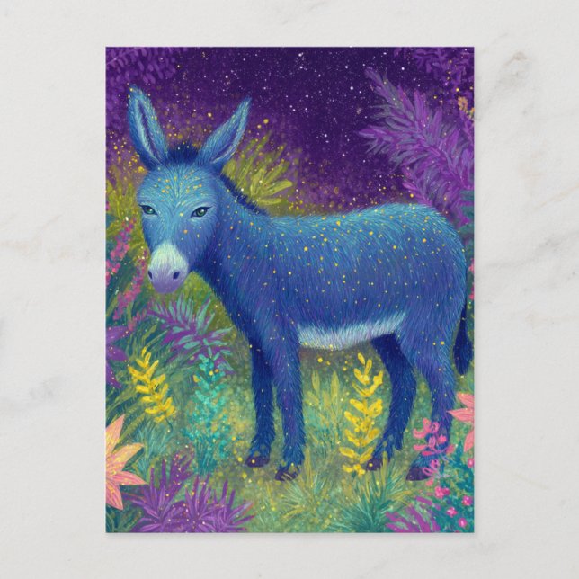 Cute Beautiful Donkey Blue Purple Postcard (Front)