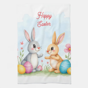 Cute Beautiful Easter Bunnies Modern Collection Tea Towel