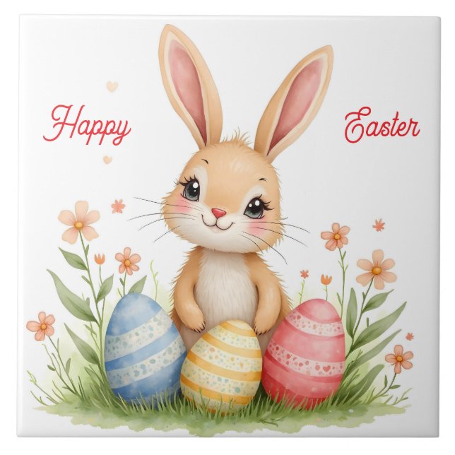 Cute Beautiful Easter Bunny Popular Collection Tile (Front)