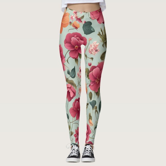 Cute Beautiful Floral Vector Art Seamless Pattern Leggings (Front)