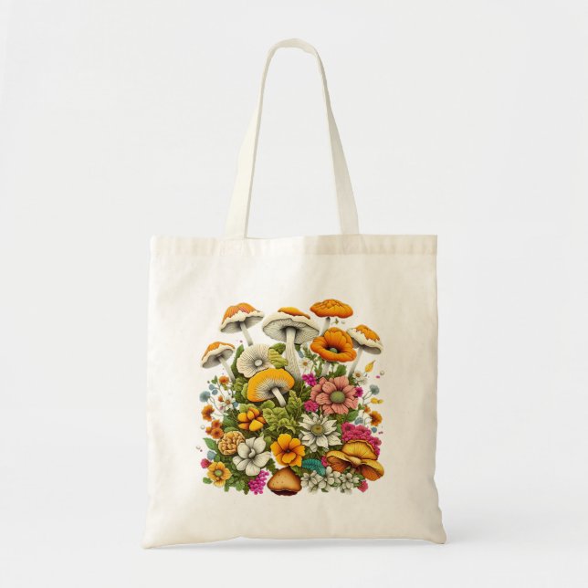 Cute Beautiful Flowers And Mushrooms Tote Bag (Front)