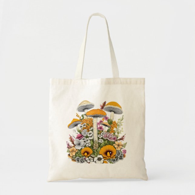 Cute Beautiful Flowers And Mushrooms Tote Bag (Front)