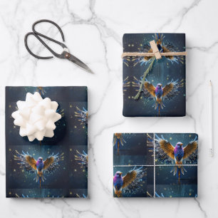 Cute  Beautiful Hummingbird Blue & Green Wrapping Paper Sheet