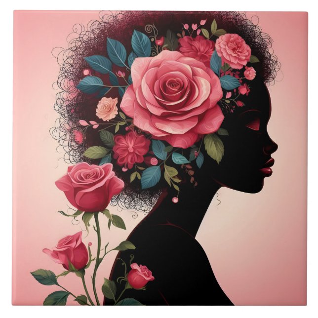 Cute Beautiful lady crafting home business ceramic Tile (Front)