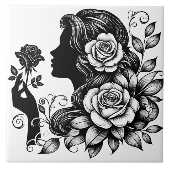 Cute Beautiful lady crafting home business  Tile (Front)