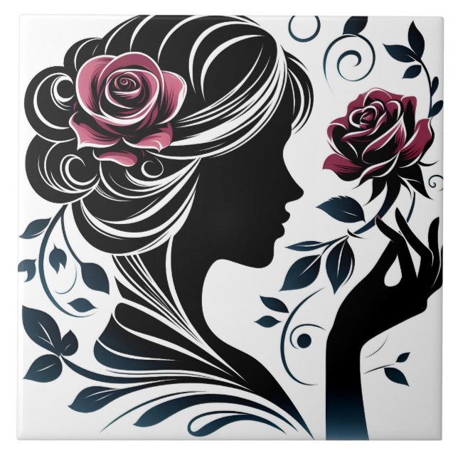 Cute Beautiful lady crafting home business Tile (Front)