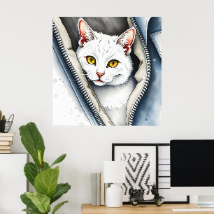 Cute Beautiful Modern Watercolor Cat Collection Poster