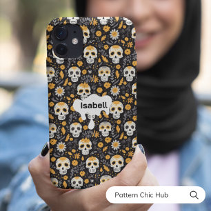 Cute Beautiful Sugar Skull Flowers Halloween  iPhone 13 Pro Max Case