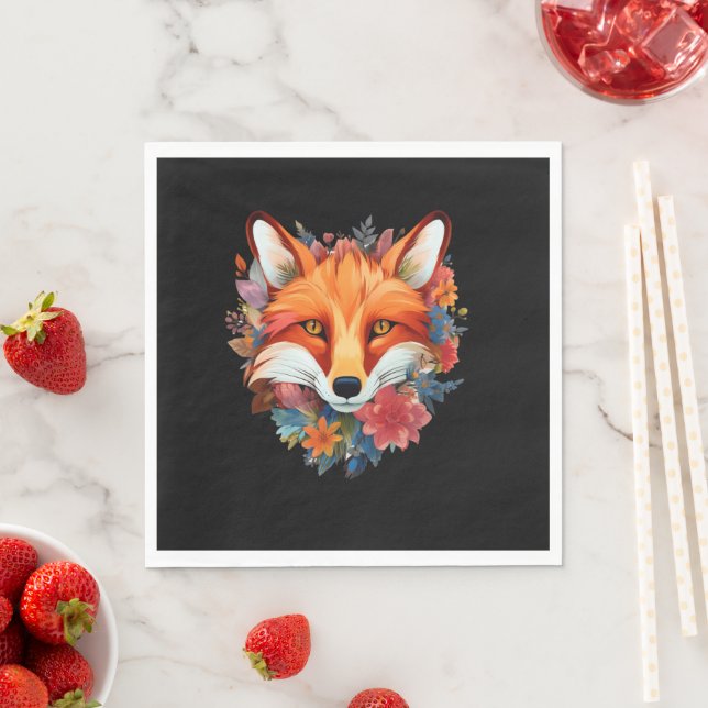 Cute Beautiful Watercolor Fox Flower Napkin (Insitu)