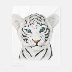 Cute Beautiful White Tiger With Blue Eyes Fleece Blanket
