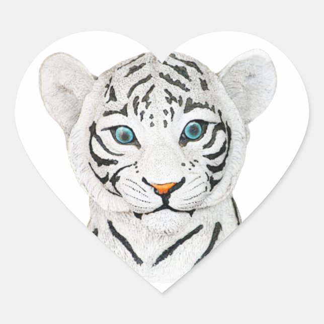 Cute Beautiful White Tiger With Blue Eyes Heart Sticker (Front)