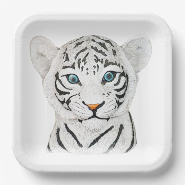 Cute Beautiful White Tiger With Blue Eyes Paper Plate (Front)