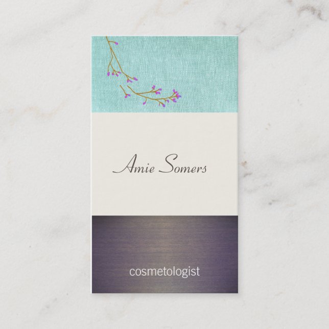 Cute Beauty Turquoise and Wood Hair Salon and Spa Business Card (Front)