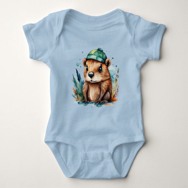 Cute Beaver   Baby Bodysuit (Front)
