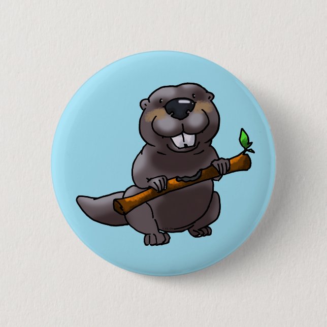 cute beaver cartoon 6 cm round badge (Front)