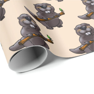 cute beaver cartoon wrapping paper