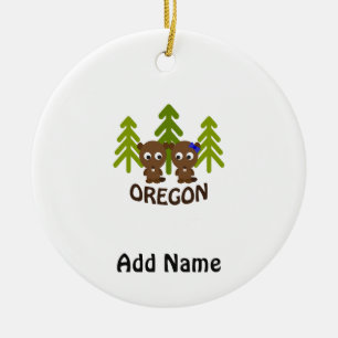 Cute Beaver Couple Oregon Ceramic Tree Decoration