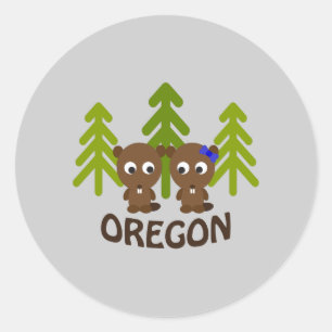 Cute Beaver Couple Oregon Classic Round Sticker