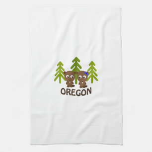 Cute Beaver Couple Oregon Tea Towel