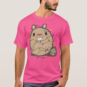 Cute Beaver Covered in Christmas Lights Festive Ho T-Shirt