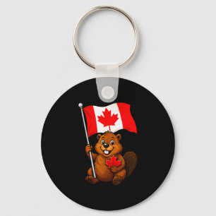 Cute beaver flag patriotic maple leaf canada day key ring
