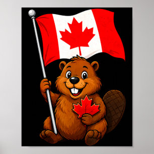 Cute beaver flag patriotic maple leaf canada day poster