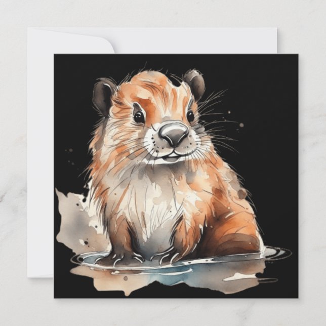 Cute beaver Flat Card (Front)