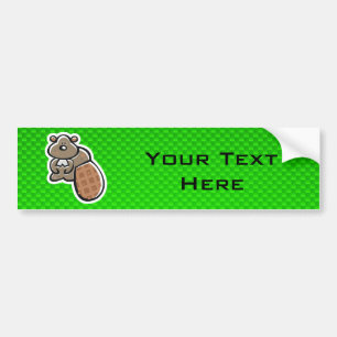 Cute Beaver; Green Bumper Sticker