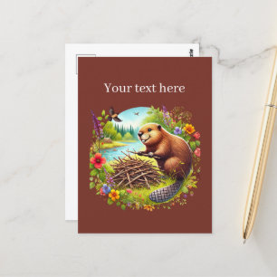 Cute beaver lovers add text  postcard