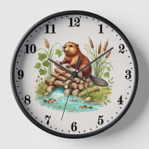Cute beaver lovers woodland animal  clock