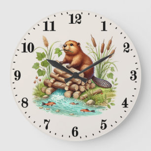 Cute beaver lovers woodland animal  large clock