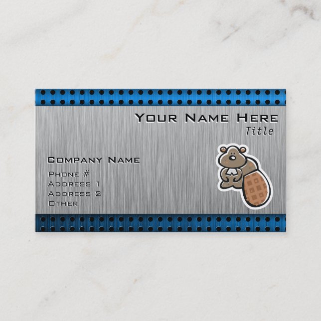 Cute Beaver; Metal-look Business Card (Front)
