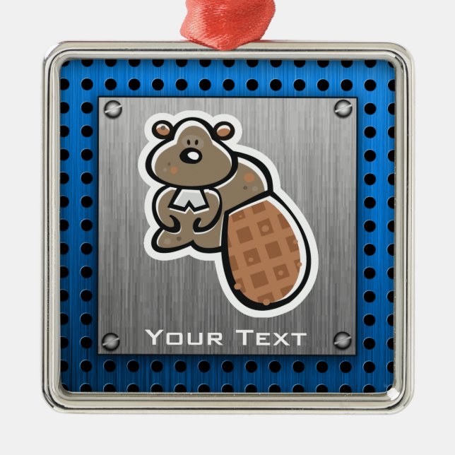 Cute Beaver; Metal-look Metal Tree Decoration (Front)