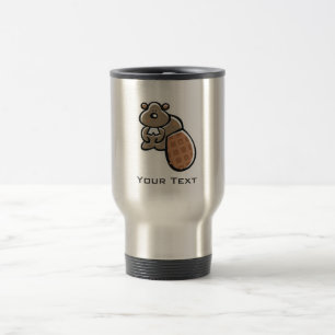 Cute Beaver; Metal-look Travel Mug
