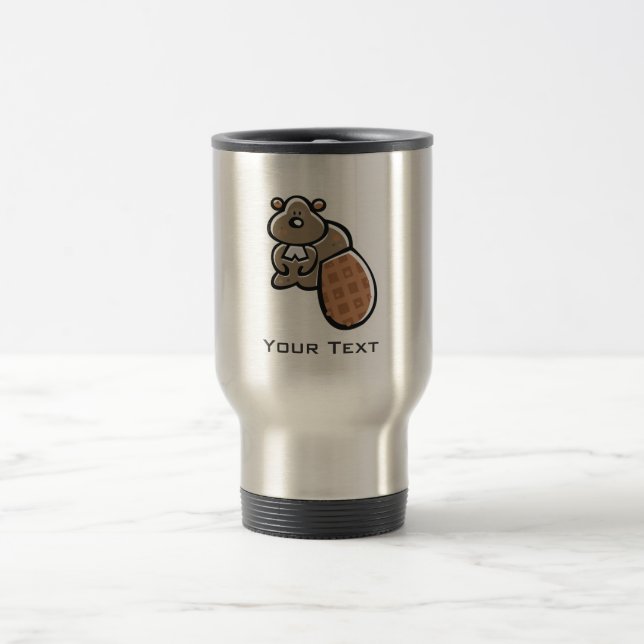 Cute Beaver; Metal-look Travel Mug (Center)