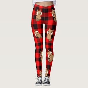 Cute Beaver on Flannel Leggings