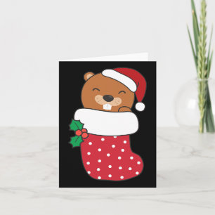 Cute Beavers In Christmas Stockings For Christmas  Card